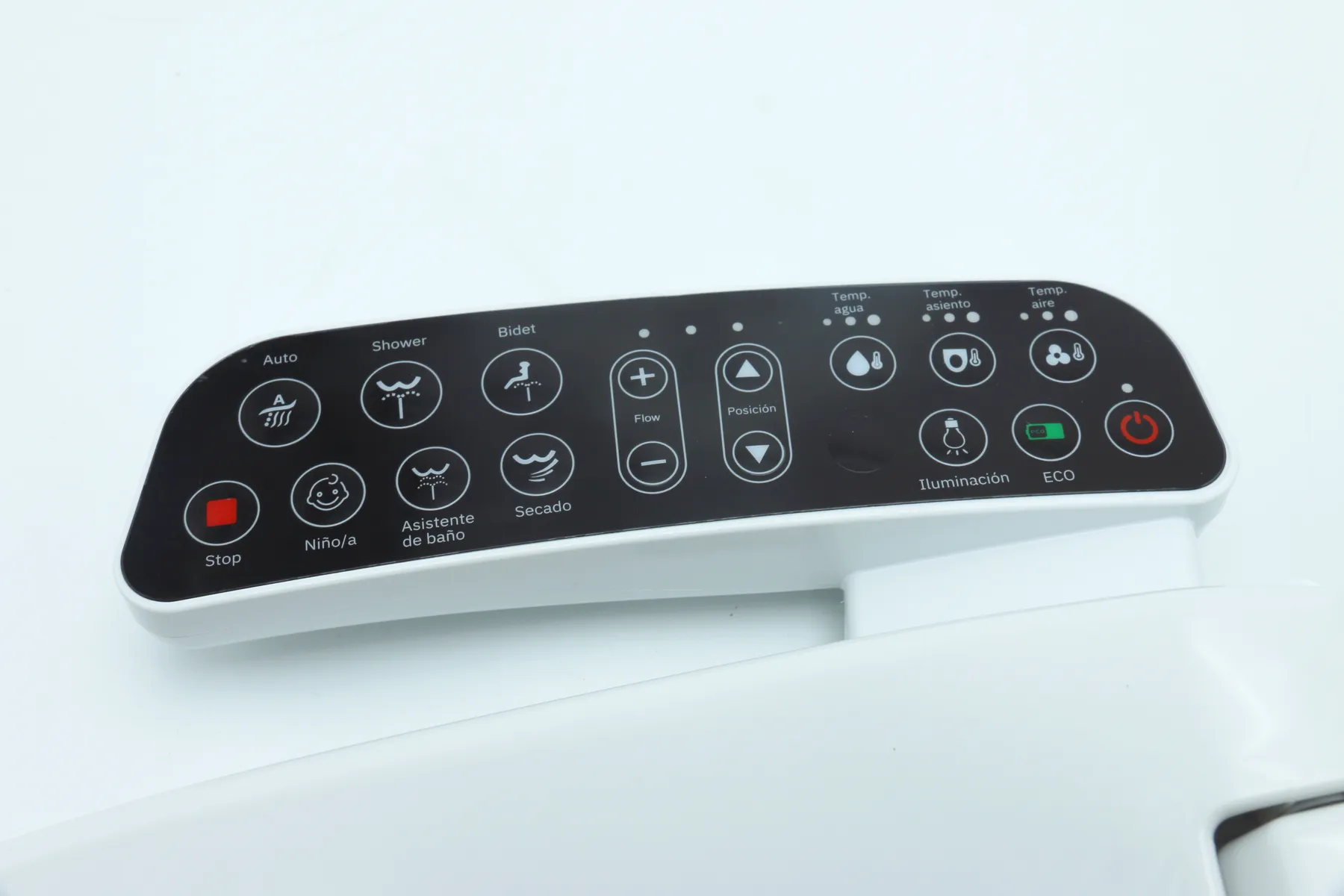 Panel de control con temperatura de agua y asiento